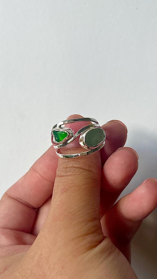 Double-Bezel Chunky Seaglass Ring image 0