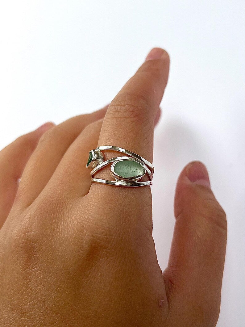 Double-Bezel Chunky Seaglass Ring image 3