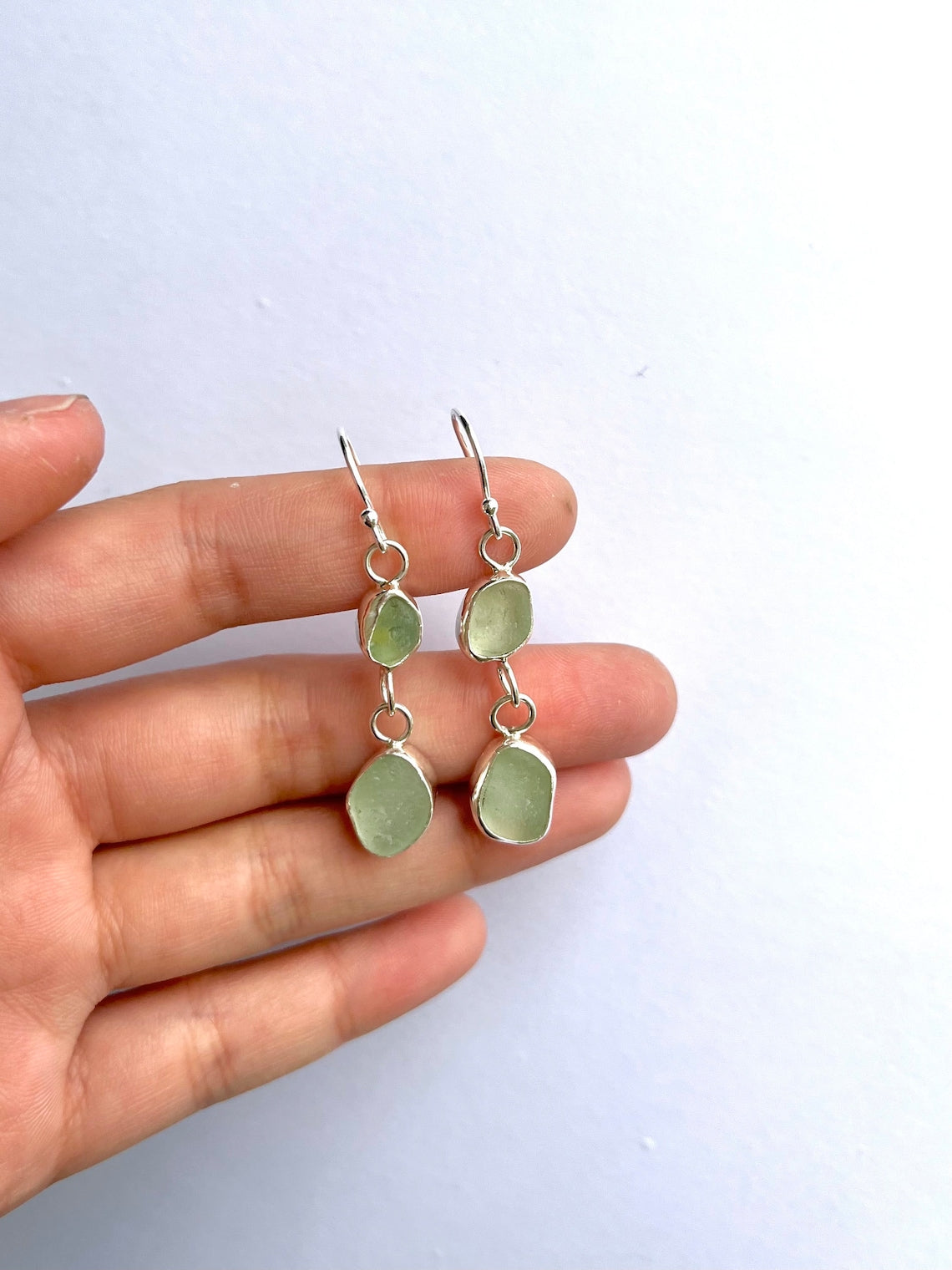 Two-Stone Seaglass Dangle Earrings image 0