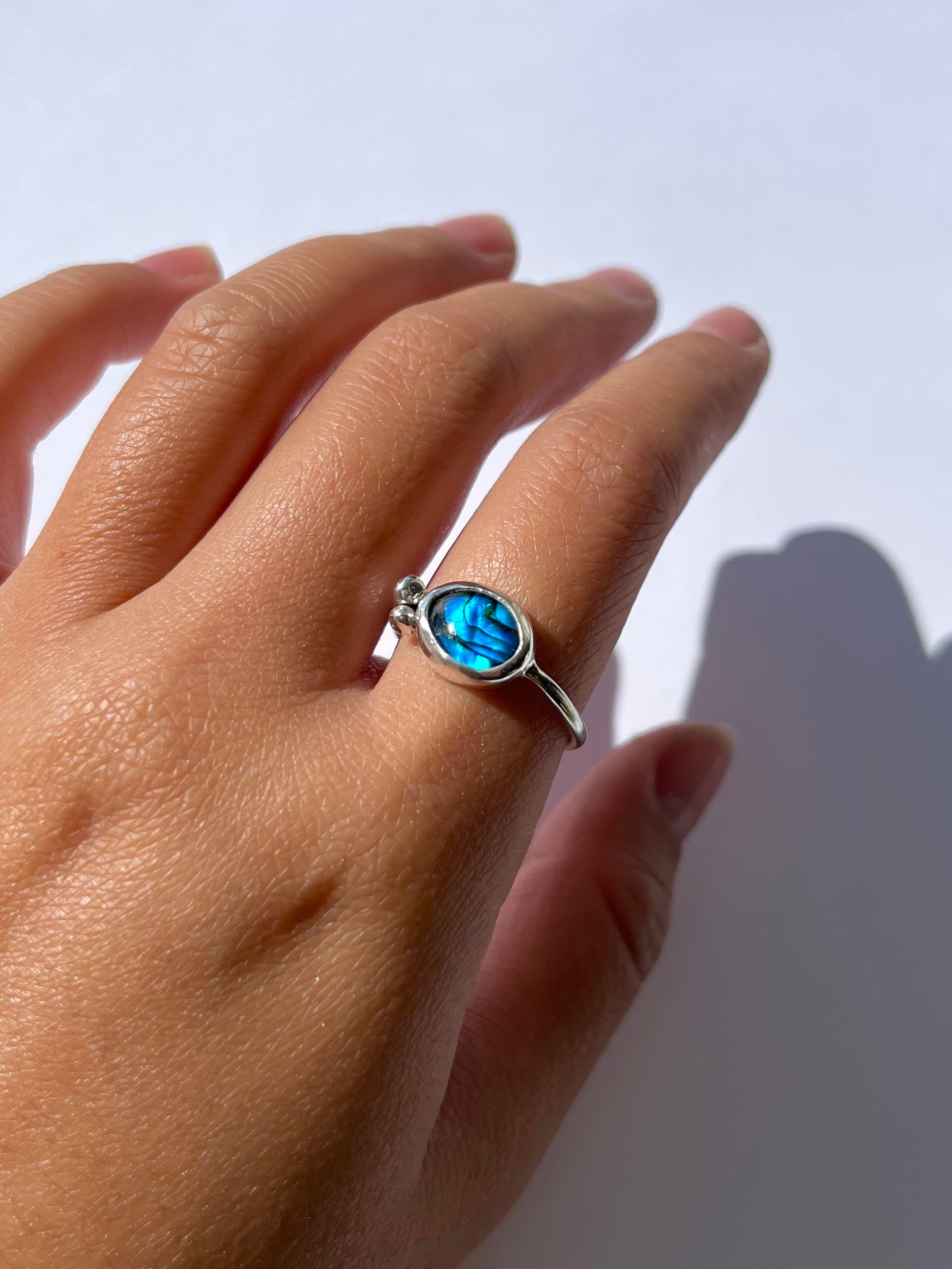 Blue Paua Shell Granulation Ring image 0