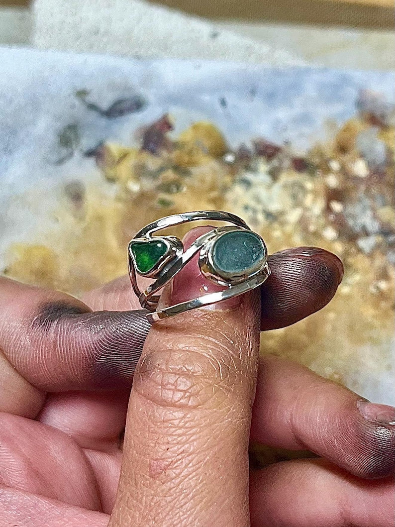 Double-Bezel Chunky Seaglass Ring image 4