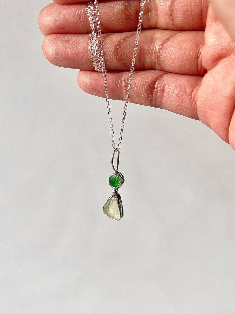 Two-Stone Bezel Seaglass Necklace image 2