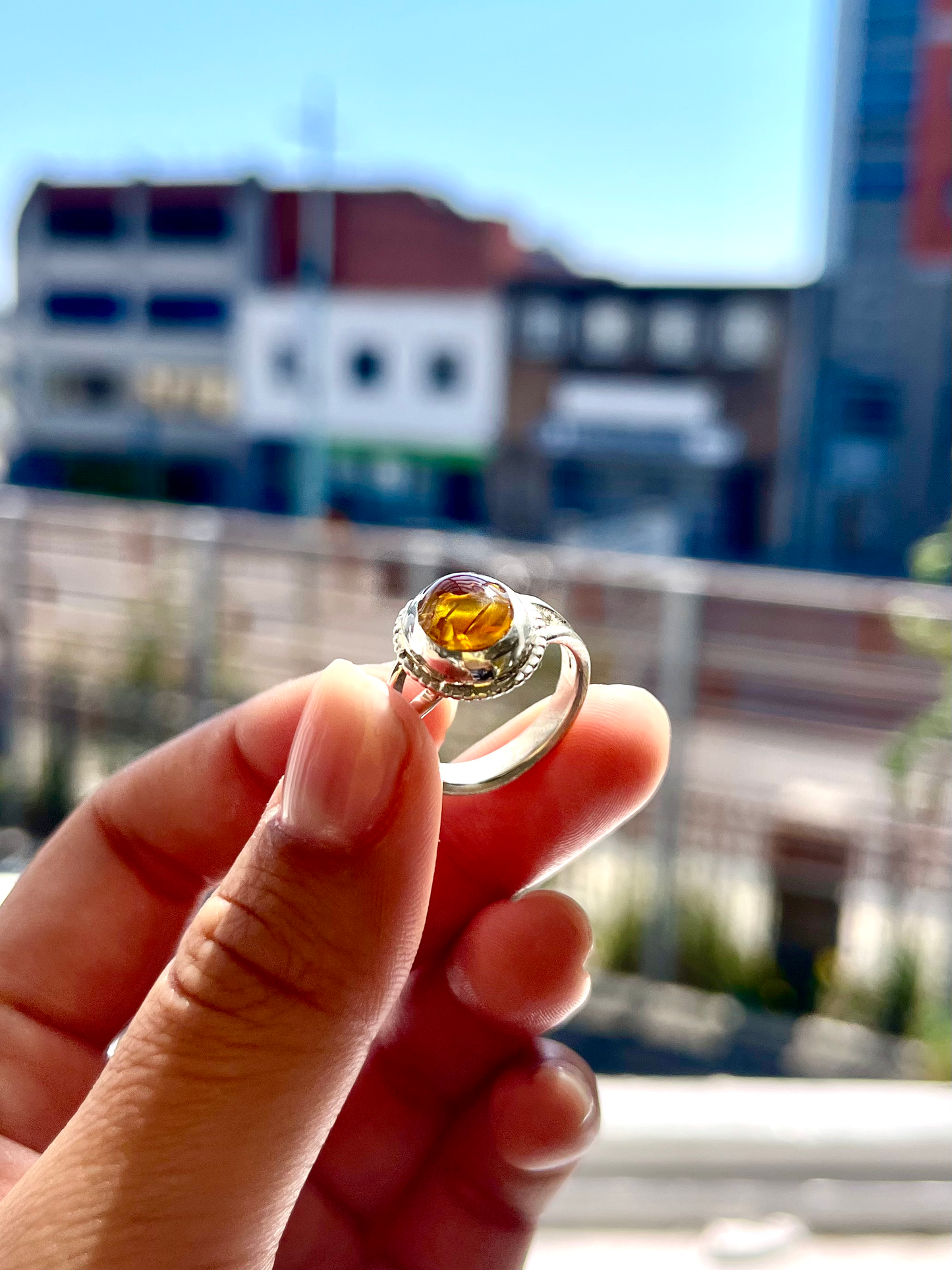 Moss Agate/Amber Statement Ring image 1