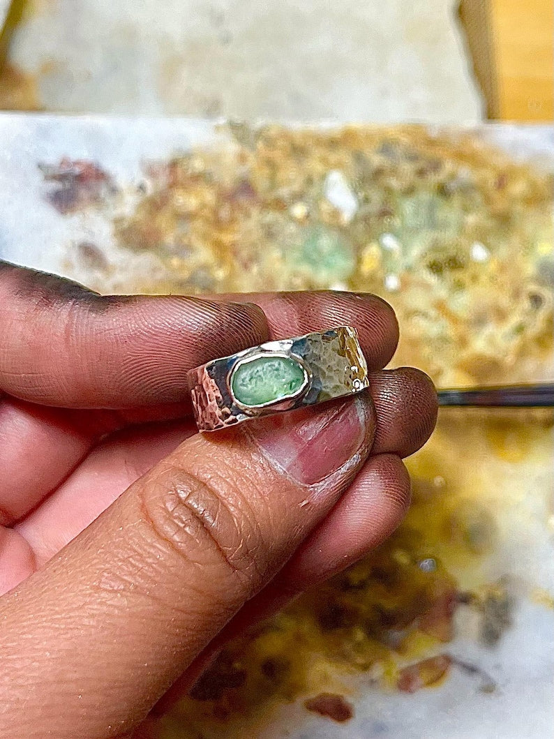 Wide Band Seaglass Ring