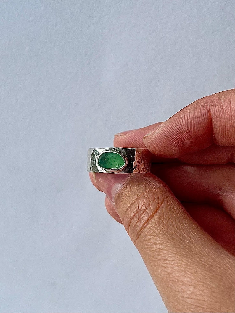 Wide Band Seaglass Ring