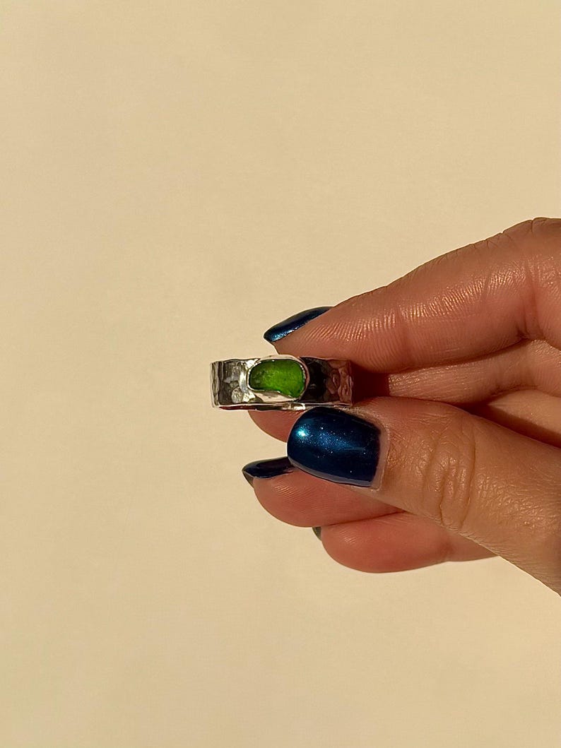 Wide Band Seaglass Ring